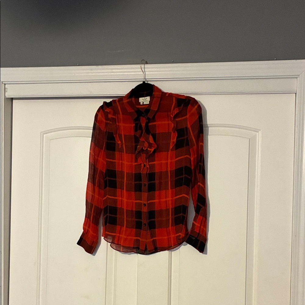 Kate Spade Red and Black Plaid Chiffon blouse